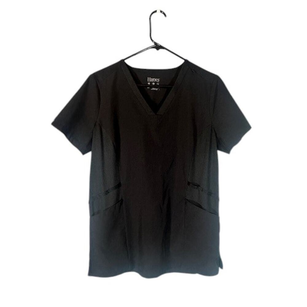Hanes Women’s Black V-Neck Short Sleeve Comfort Fit Scrub Top Size Small